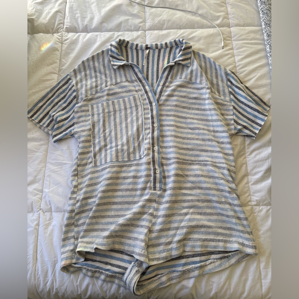 Free People Striped Button-Up Romper